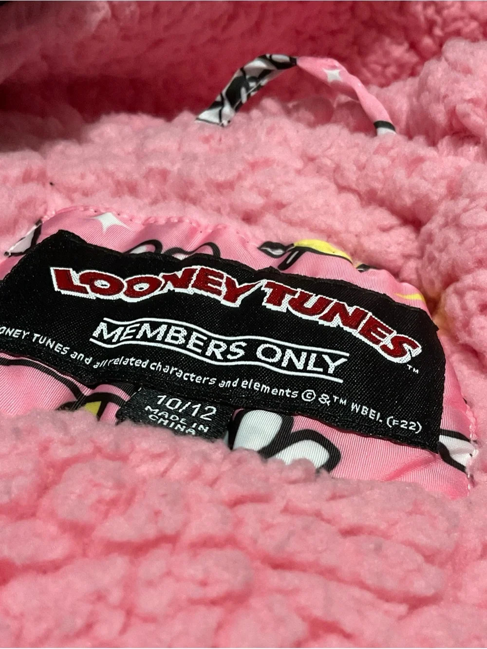 Looney Tunes Members Only Hoodie Puffer Coat Girl Sherpa Lined Bugs Bunny